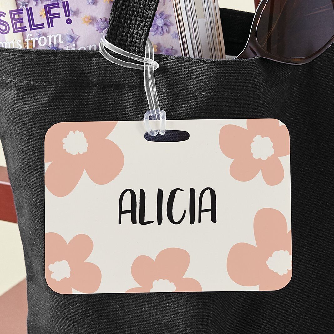 Etiqueta de equipaje con nombre floral divertida