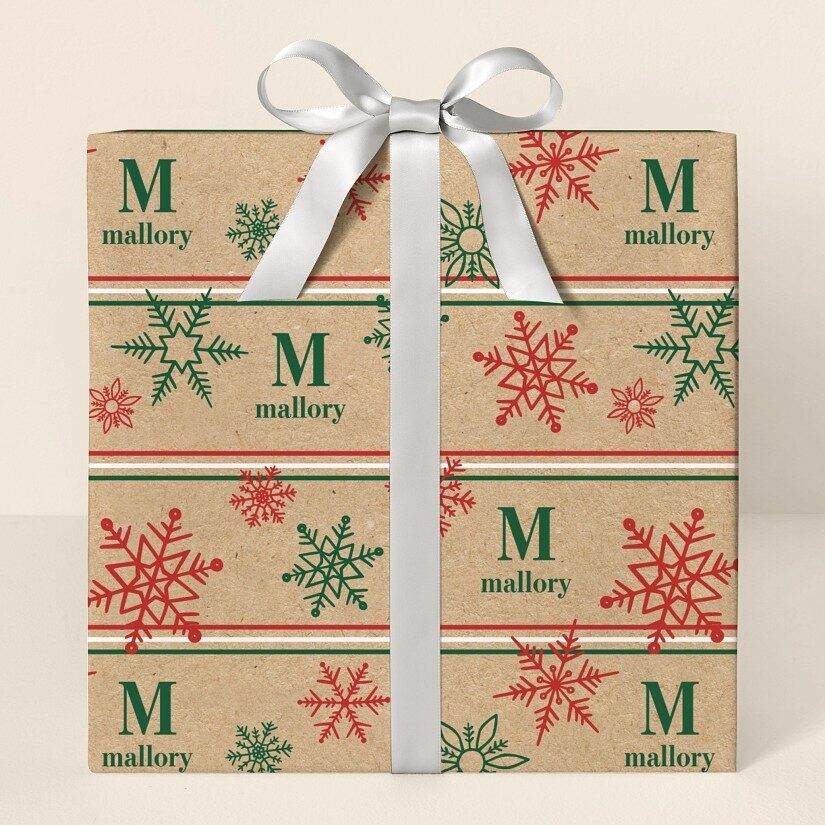 Papel de regalo rústico con copos de nieve