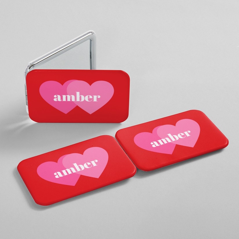 Espejo de bolso rectangular con doble corazón