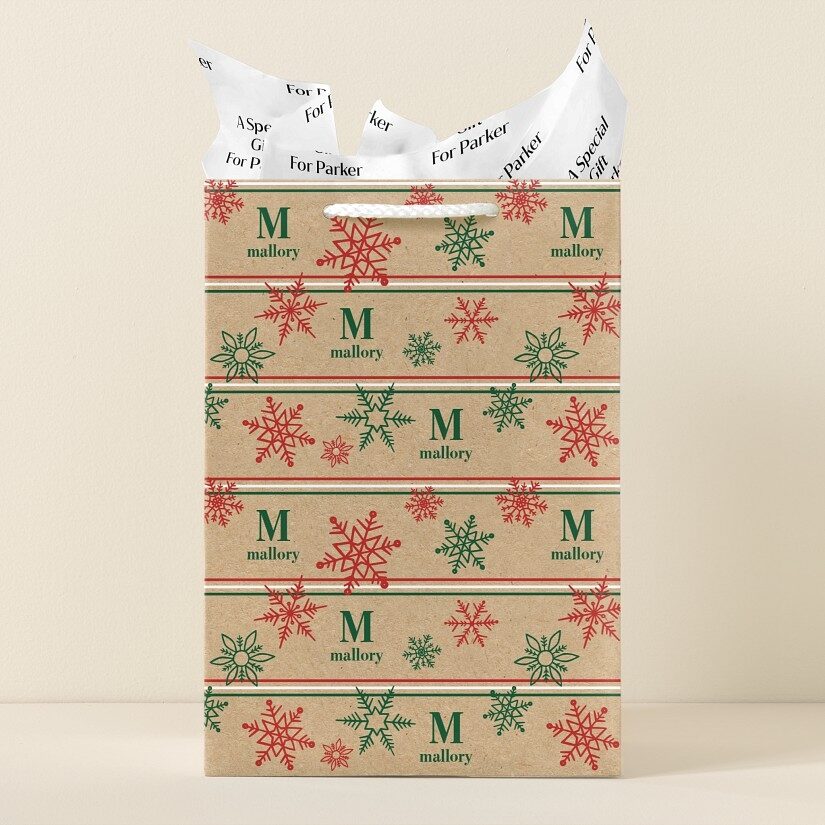 Bolsa de regalo rústica con diseño de copo de nieve