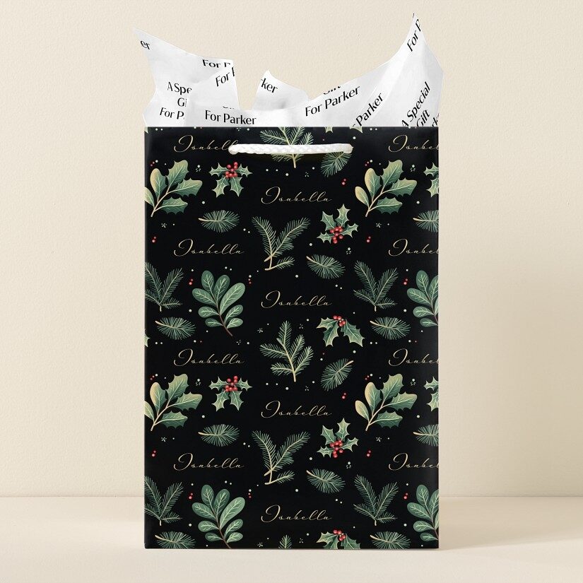 Bolsa de regalo de acebo de invierno