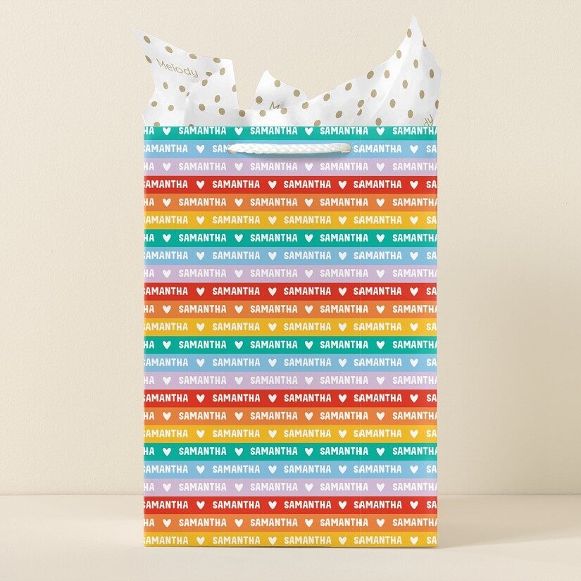 Bolsa de regalo con rayas arcoíris