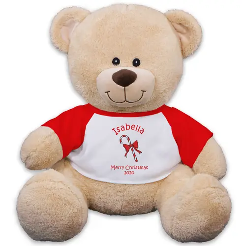 Personalized Candy Cane Teddy Bear - 11 Inch (11 inch teddy)