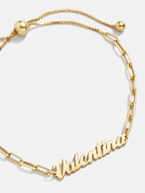 Pulsera con placa identificativa personalizada y cadena de clip de papel de oro de 14 quilates