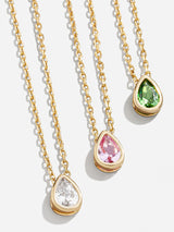 Collar con colgante de piedra natal en forma de lágrima de oro de 18 quilates