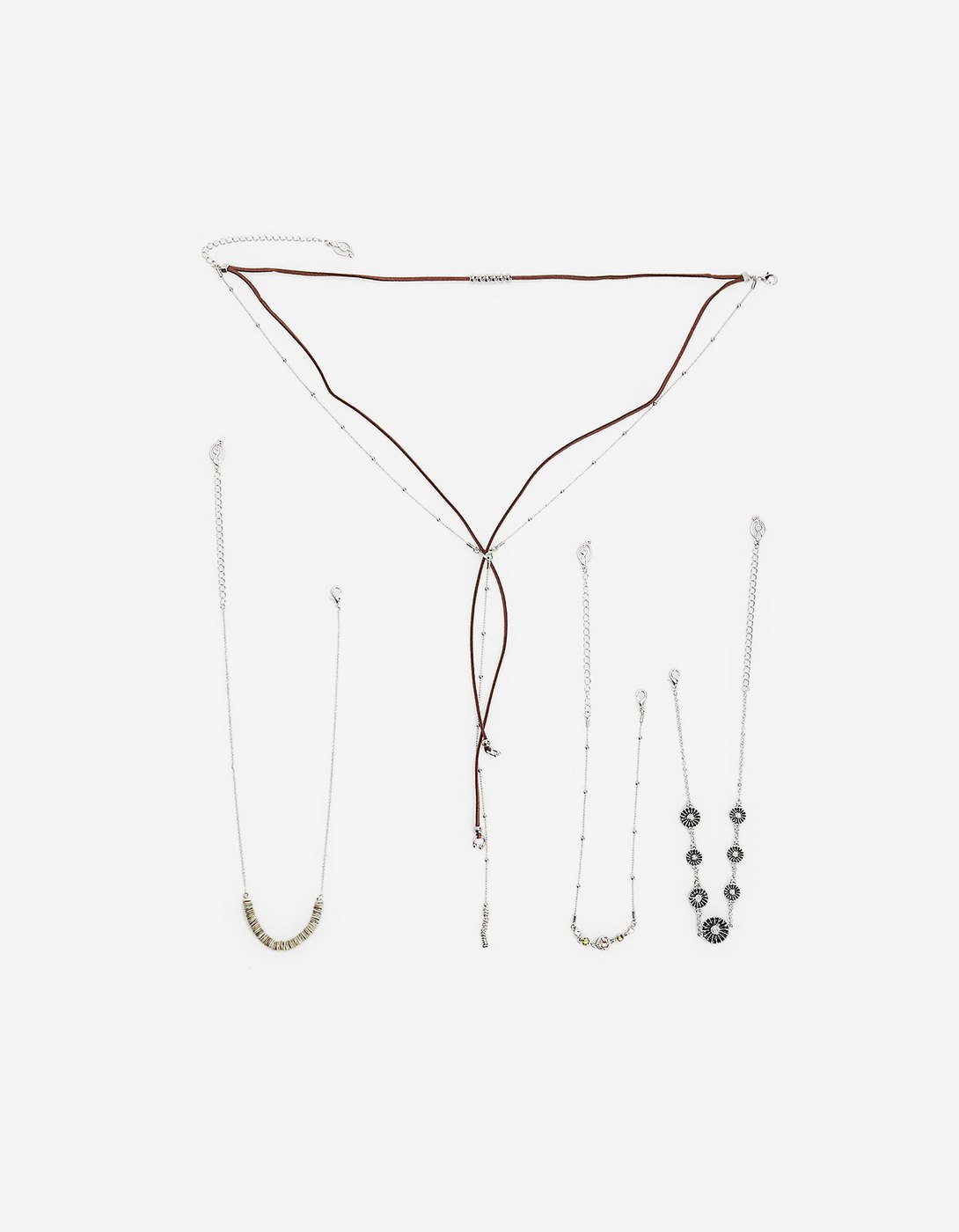 Set Of 4: Gargantilla collares, piedra verde y collares de gamuza