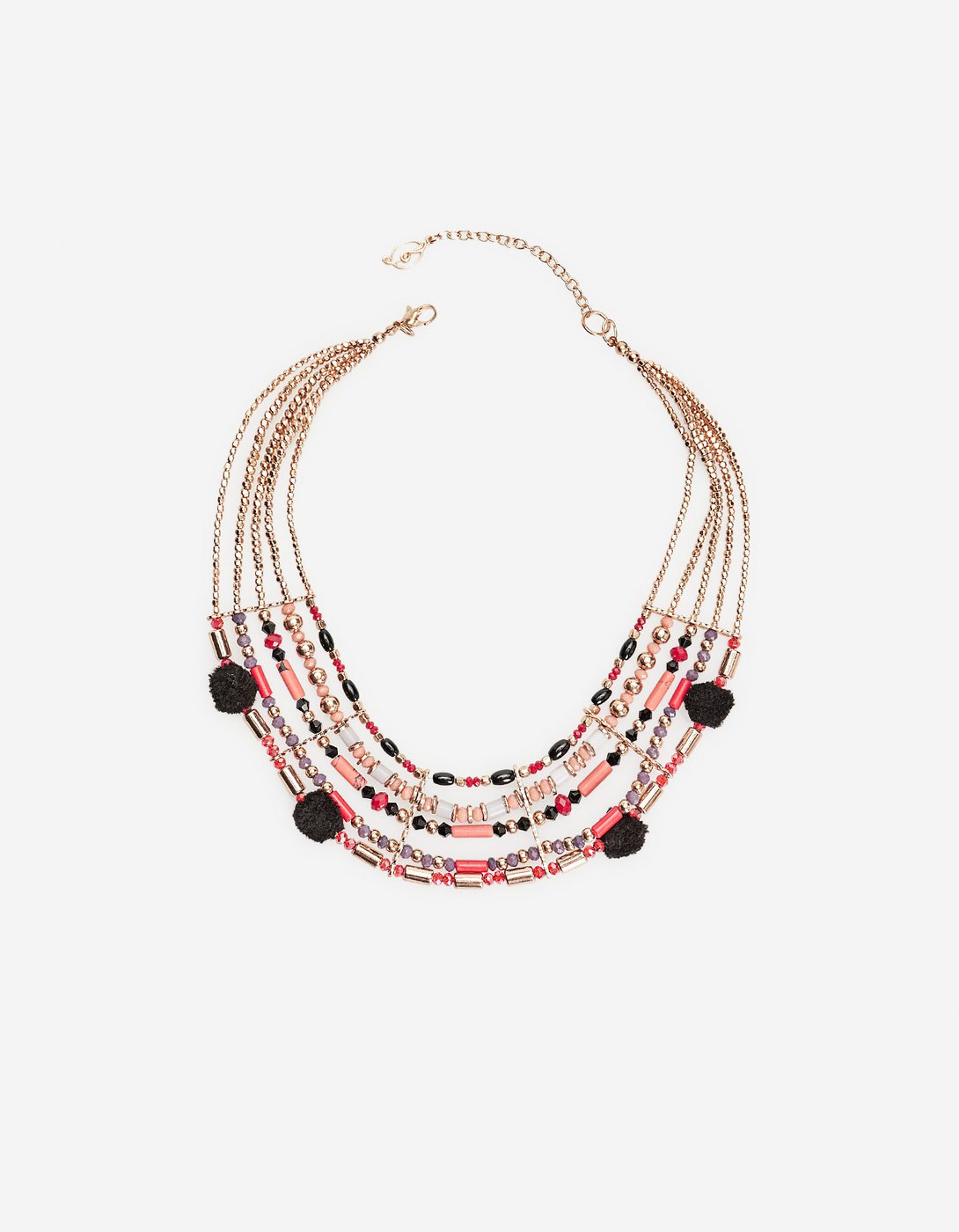 Collar multicamino con cuentas y pompones