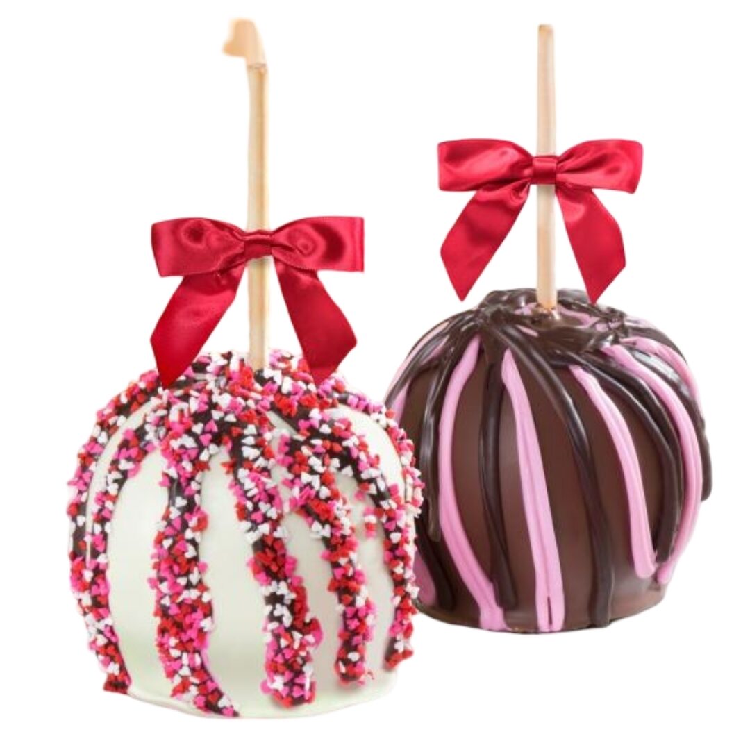Love Chocolate Covered Caramel Apples Pair en una caja de regalo de madera