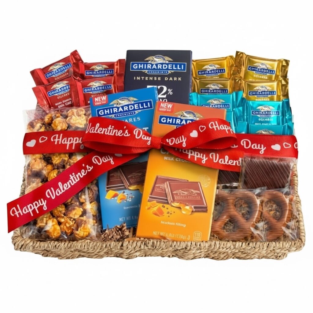 Cesta de regalo de delicias de chocolate Ghirardelli exclusivas para San Valentín