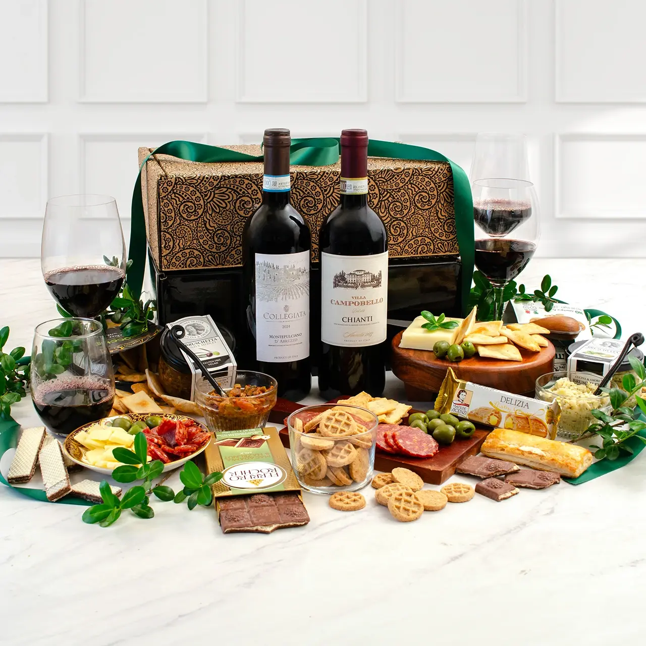 Sabor del Old Country Vinos italianos y Antipasto Double Decker Caja de regalo