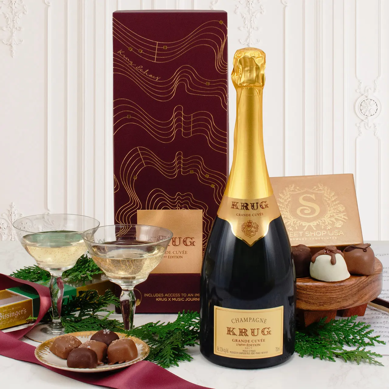 Cesta de regalo de champán Krug & Truffles