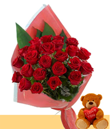 Dos almas enamoradas (18 rosas + Teddy Bearus)