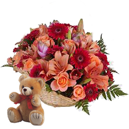 Fidelidad (12 Rosas + 6 Gerberas + 2 Lirios + Teddy Bearus)