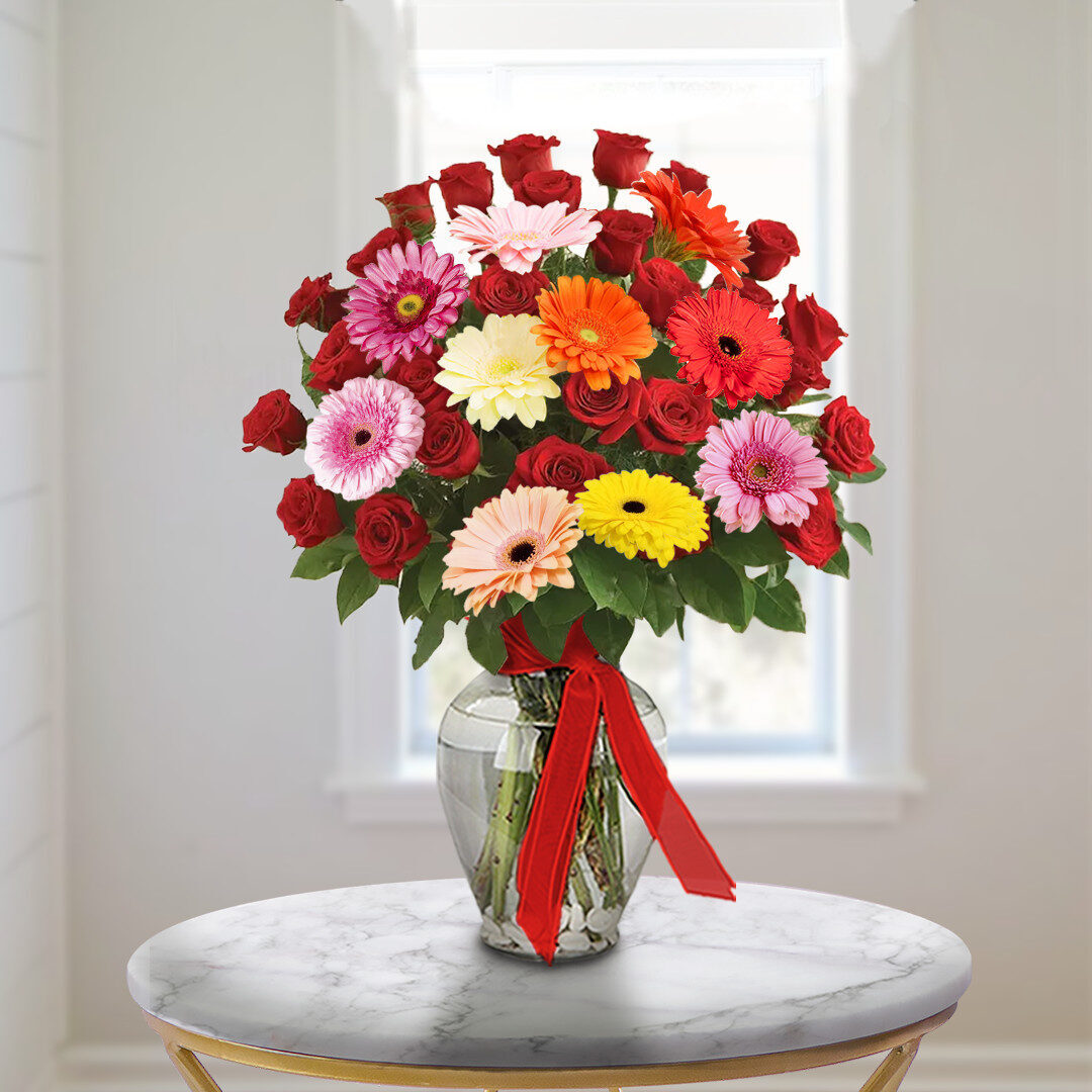 Love Seduction SALE! (12 Roses + 3 Gerbera Daisies)