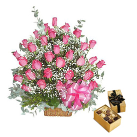 Cesta de ensueño (18 Rosas + Caja de Chocolates)