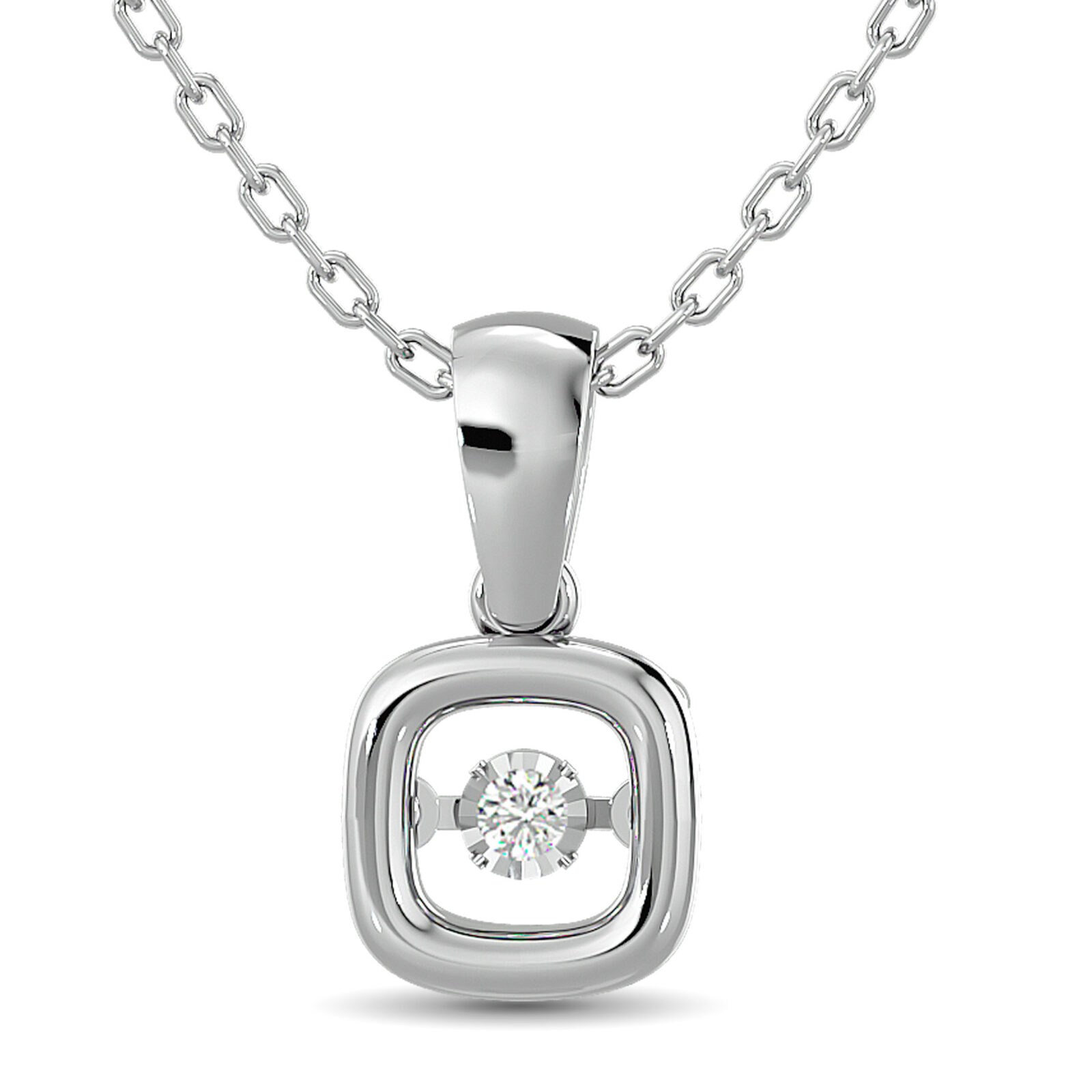 Colgante brillante con diamantes de 1/50 ct en total, talla redonda, en plata de ley (cuadrado).