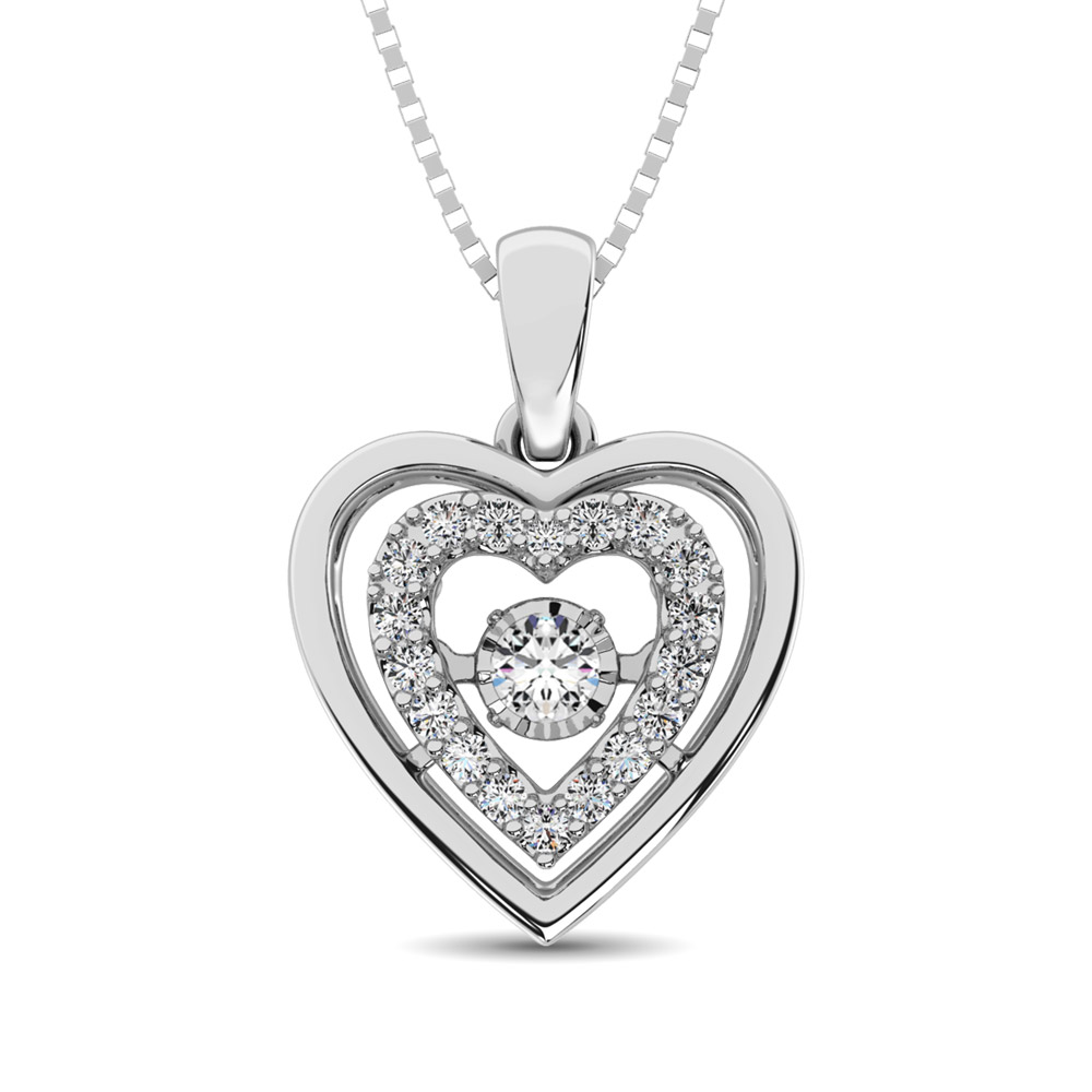 Colgante de corazón con diamantes móviles de plata de ley de 1/8 ct.