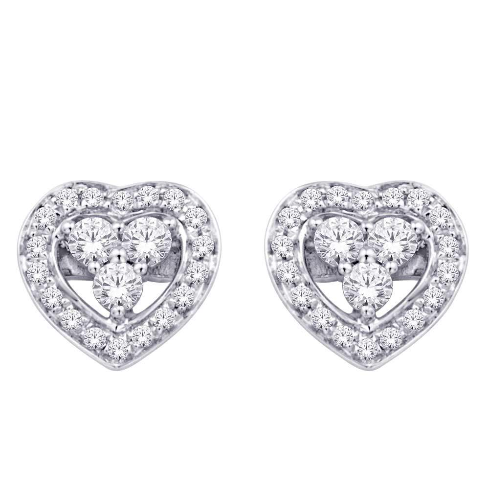 Pendientes de corazón de diamantes de 1/6 quilates en oro blanco de 10 quilates