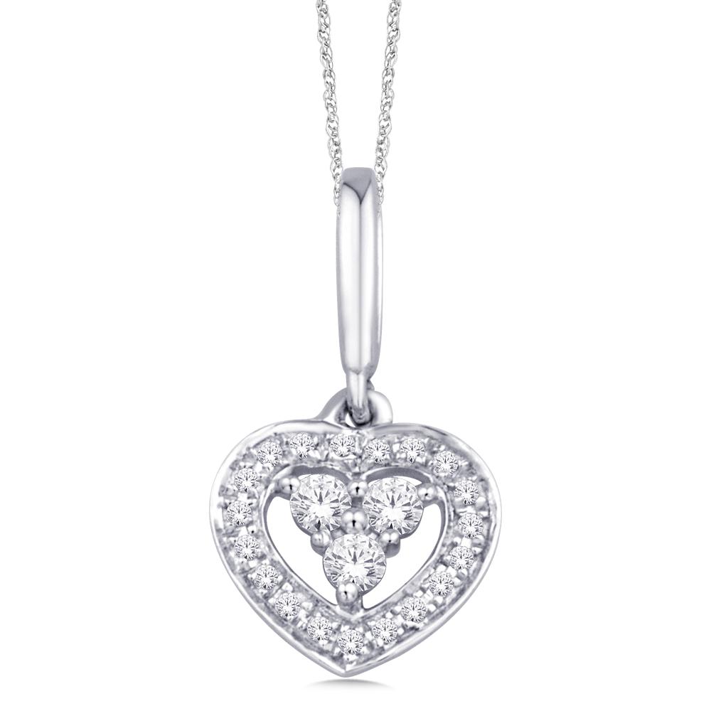 Colgante de corazón de oro blanco de 10 quilates con diamantes de 1/20 quilates