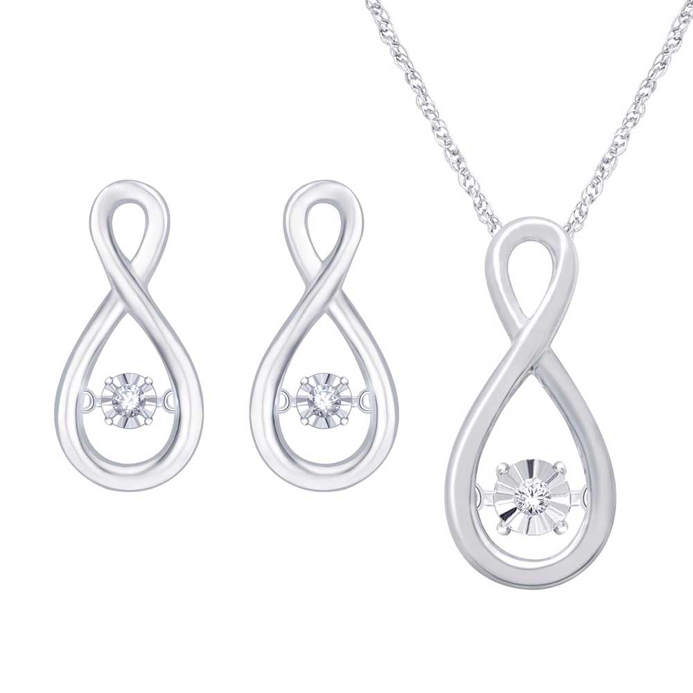 Plata de ley 0.05 Ct.Tw. Colgante de diamantes en movimiento y conjunto de pendientes
