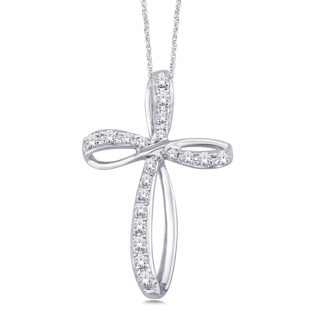 Colgante de cruz de oro blanco de 10 quilates con diamantes de 1/5 quilates