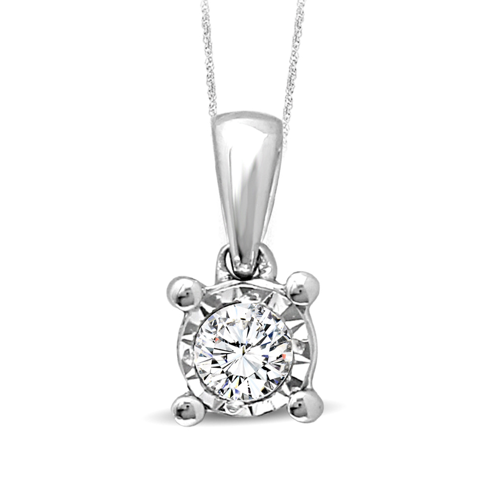 Colgante solitario de oro blanco de 10 quilates con diamante de 1/20 quilates
