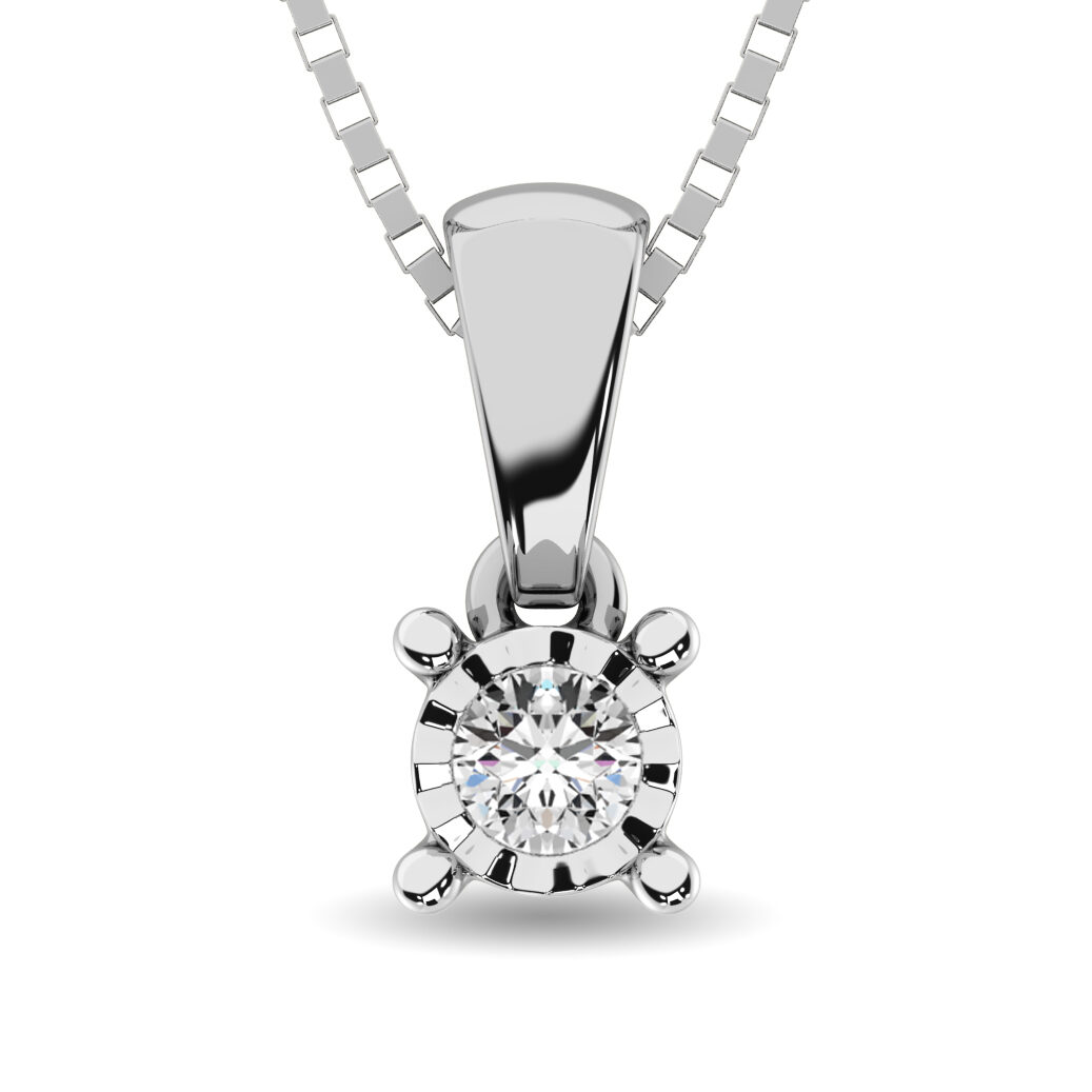 Colgante solitario de oro blanco de 10 quilates con diamante de 1/10 quilates.