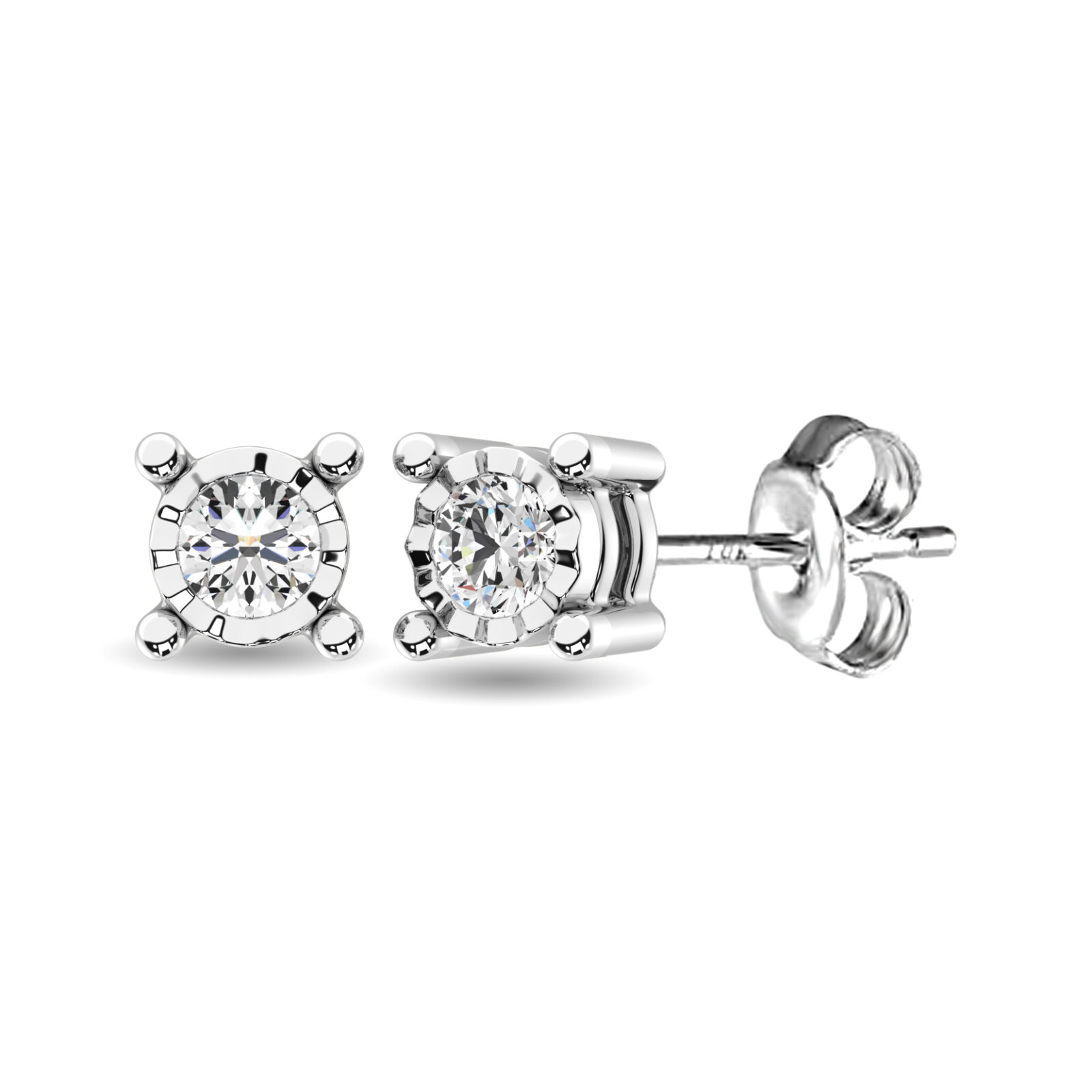 Pendientes de botón de oro blanco de 10 quilates con diamantes de 1/10 quilates.