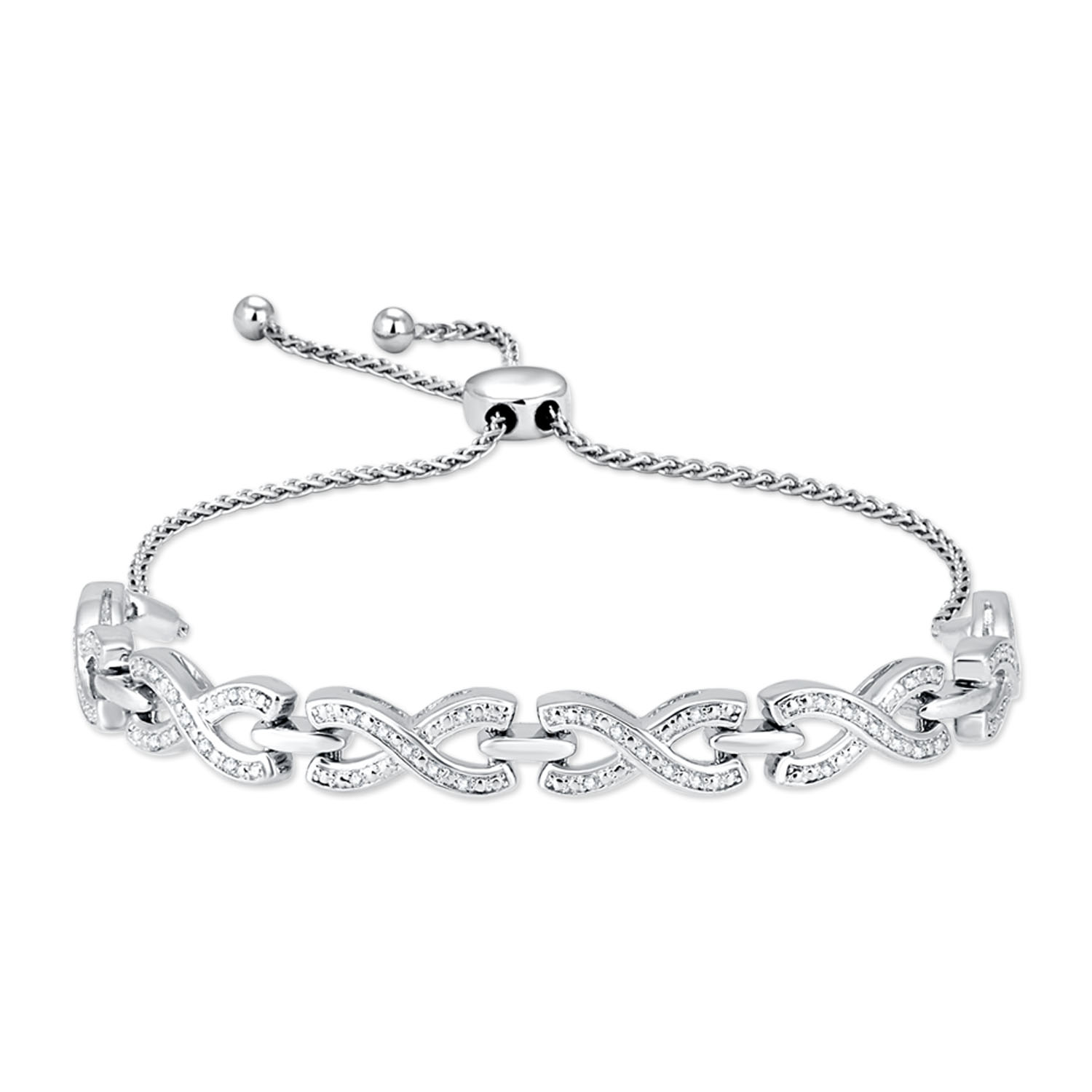 Pulsera bolo de plata de ley con diamantes de 1/10 ct.