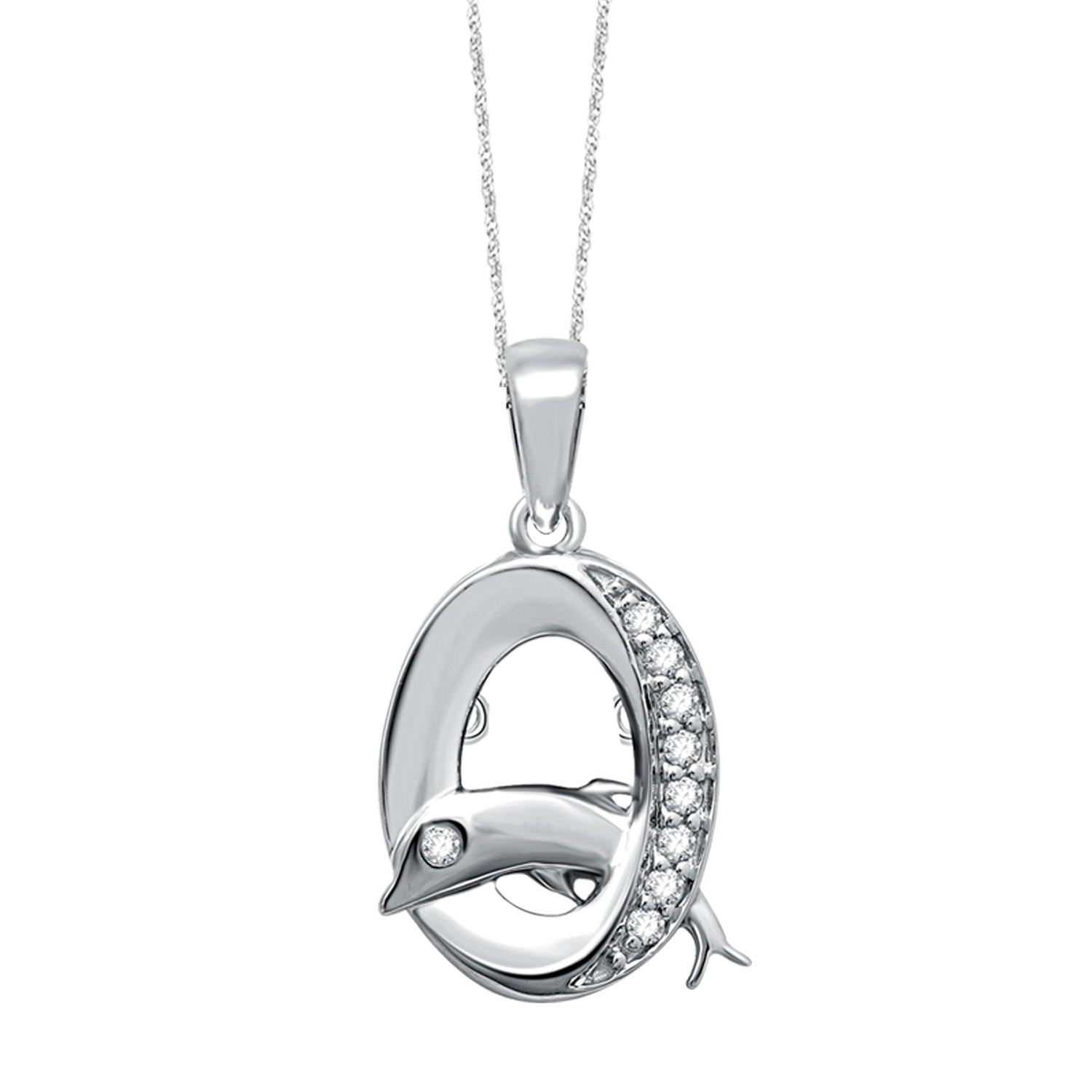 Colgante de plata de ley con diamantes móviles de 1/10 quilates y temática de vida marina.
