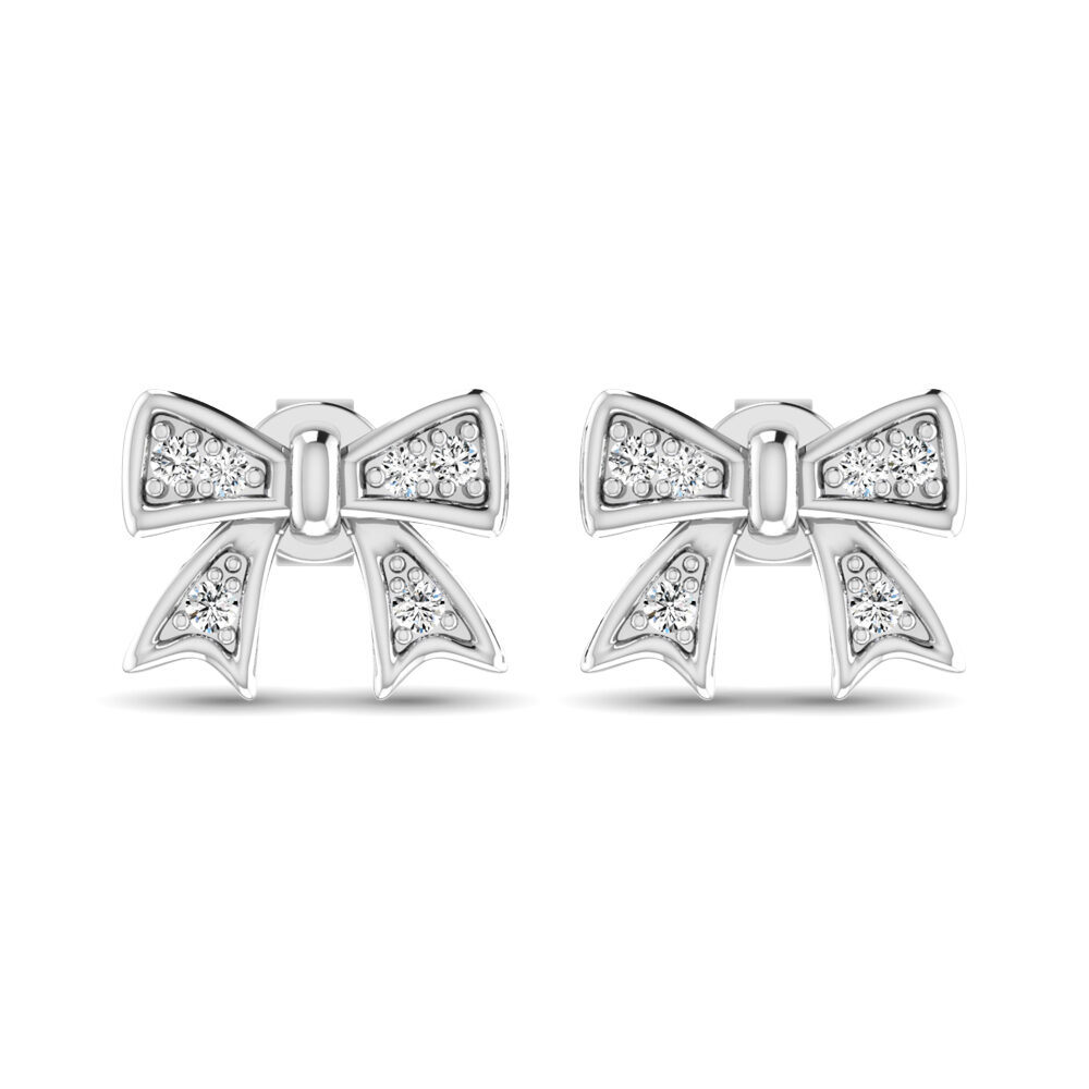 Pendientes de lazo con detalles de diamantes en oro blanco de 10 quilates