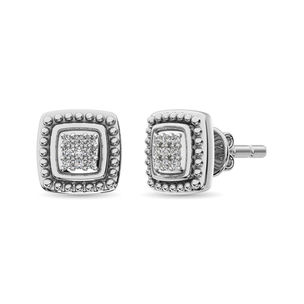 Pendientes de moda con diamantes de 1/20 ct en total, talla redonda, en plata de ley.