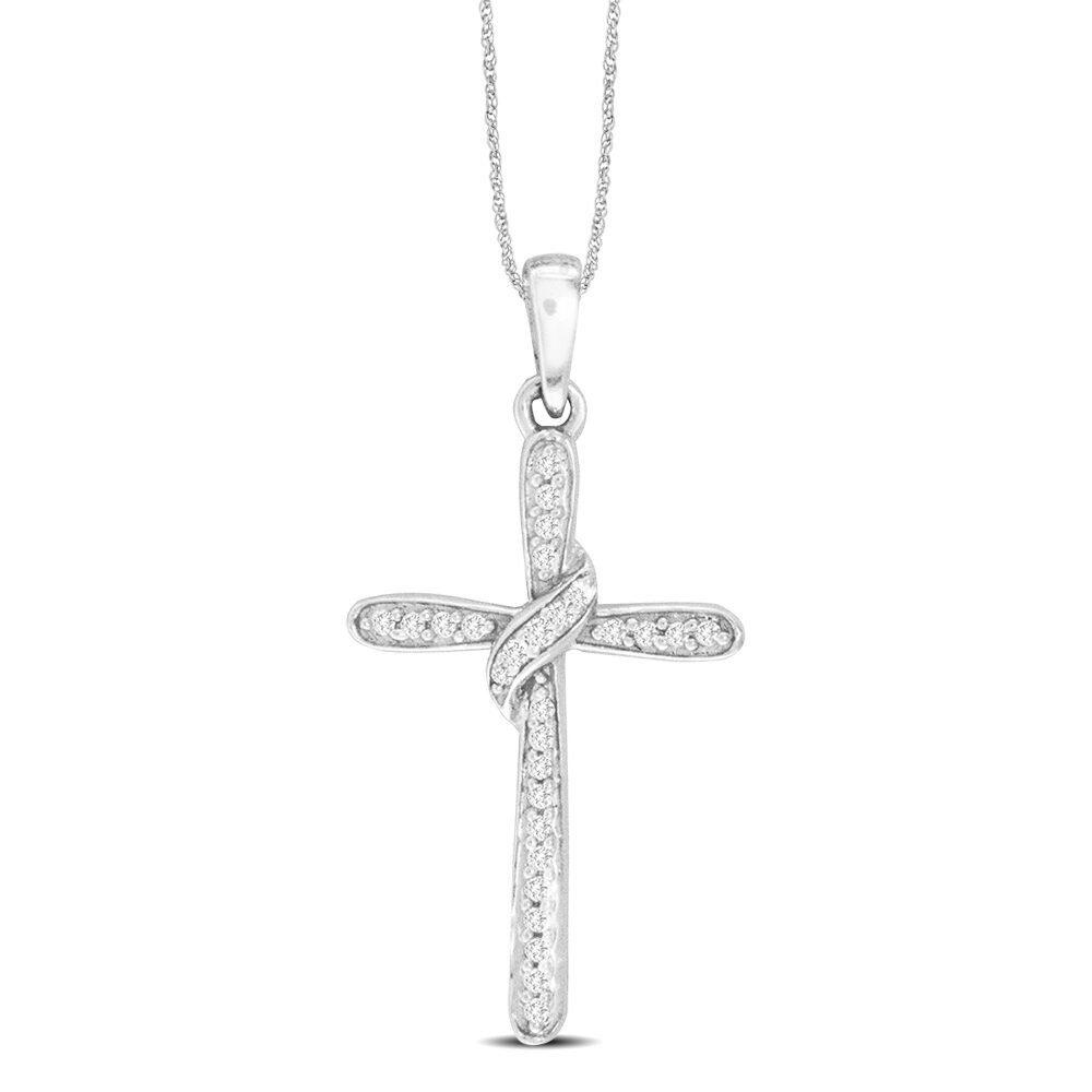 Colgante de cruz de oro blanco de 10 quilates con diamantes de 1/20 quilates
