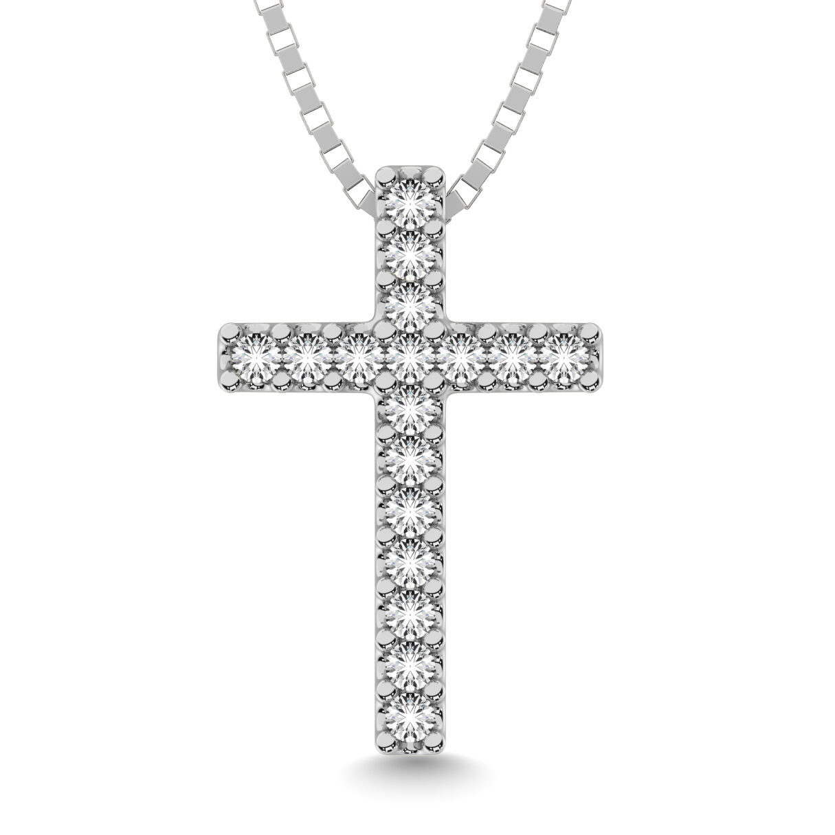 Colgante clásico de cruz con diamantes de 1/10 quilates en oro blanco de 10 quilates.