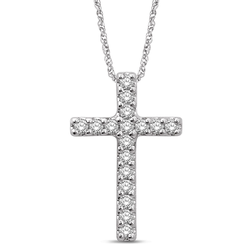 Colgante de cruz de oro blanco de 14 quilates con diamantes de 1/10 quilates