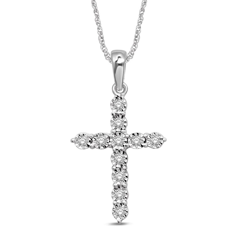 Colgante de cruz de oro blanco de 10 quilates con diamantes de 1/8 quilates (estilo)