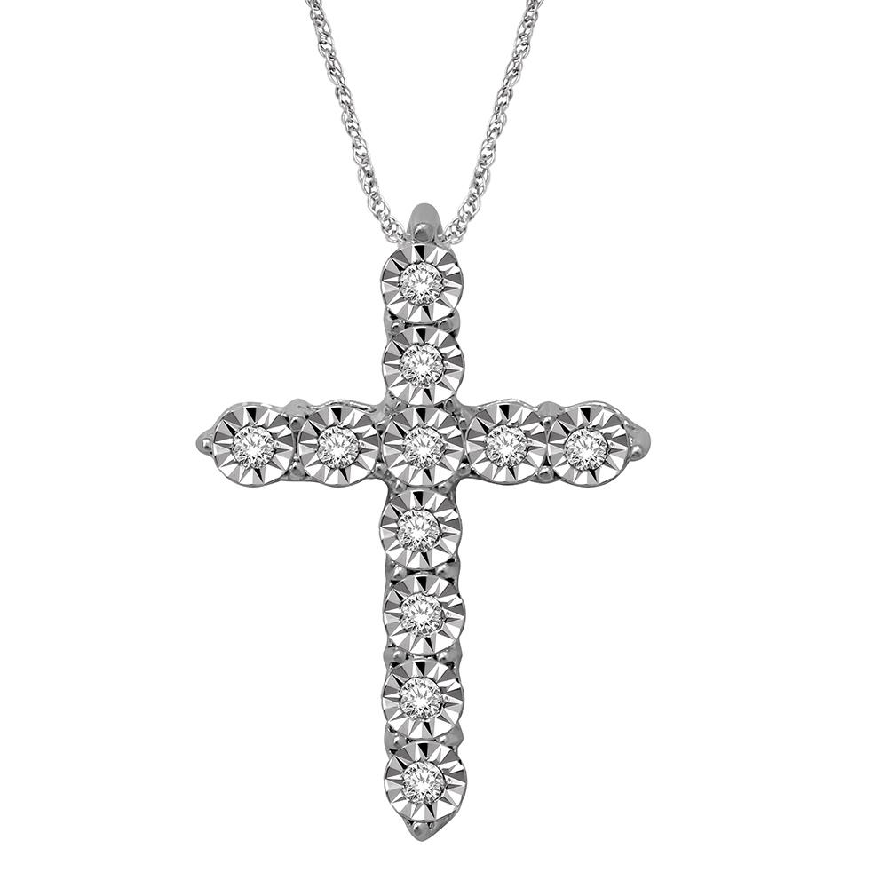 Colgante de cruz de oro blanco de 10 quilates con diamantes de 1/10 quilates