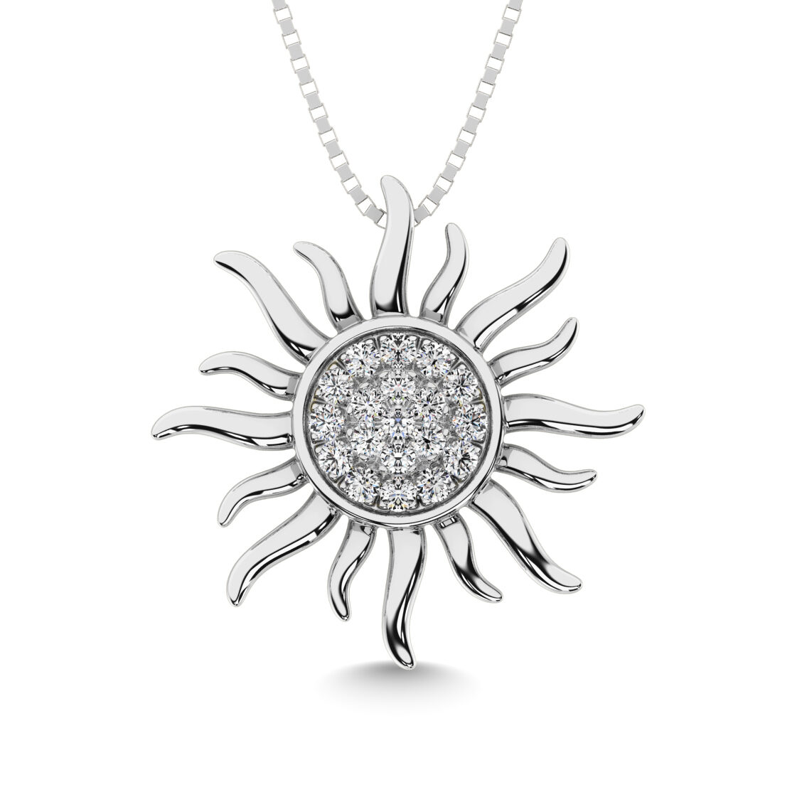 Collar con colgante de sol de diamantes de 1/10 quilates en oro blanco de 10 quilates