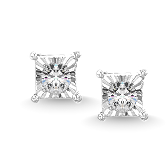 Pendientes de botón de oro blanco de 10 quilates con diamantes de 1/20 quilates.