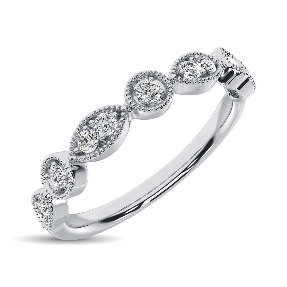 14K oro blanco 0.1 Ct.Tw.Diamante banda apilable