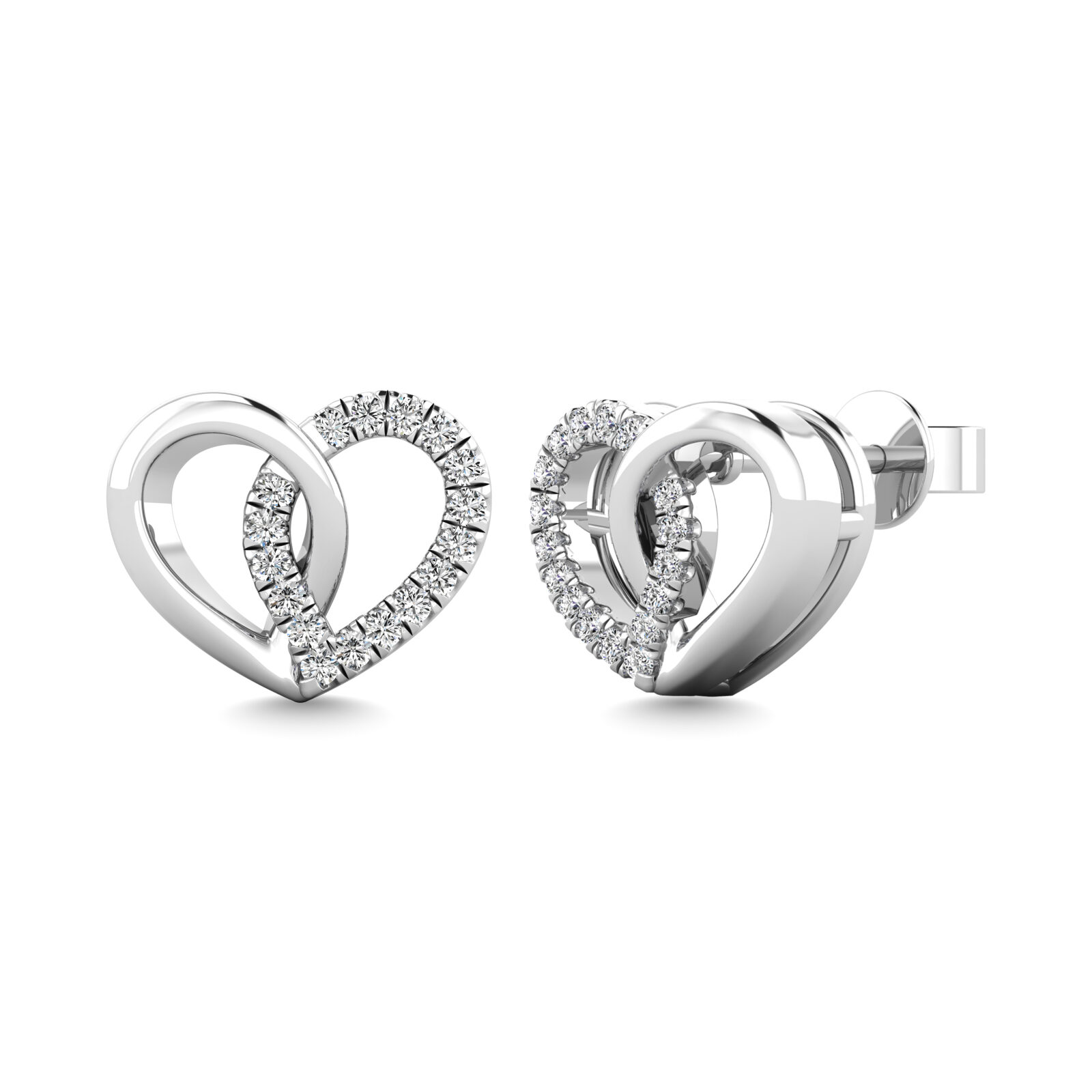 Pendientes de corazón de oro blanco de 10 quilates con diamantes de 1/10 quilates
