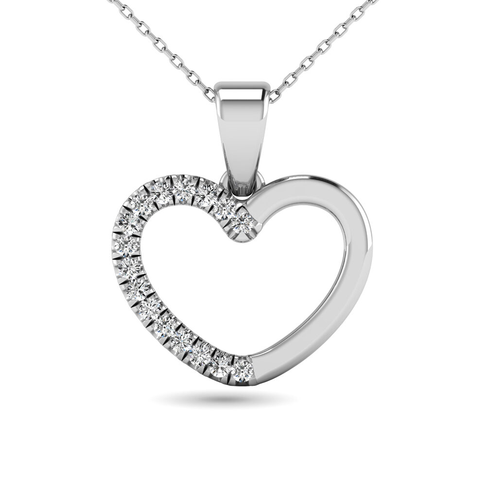 Colgante de corazón de oro blanco de 10 quilates con diamante de 1/10 quilates