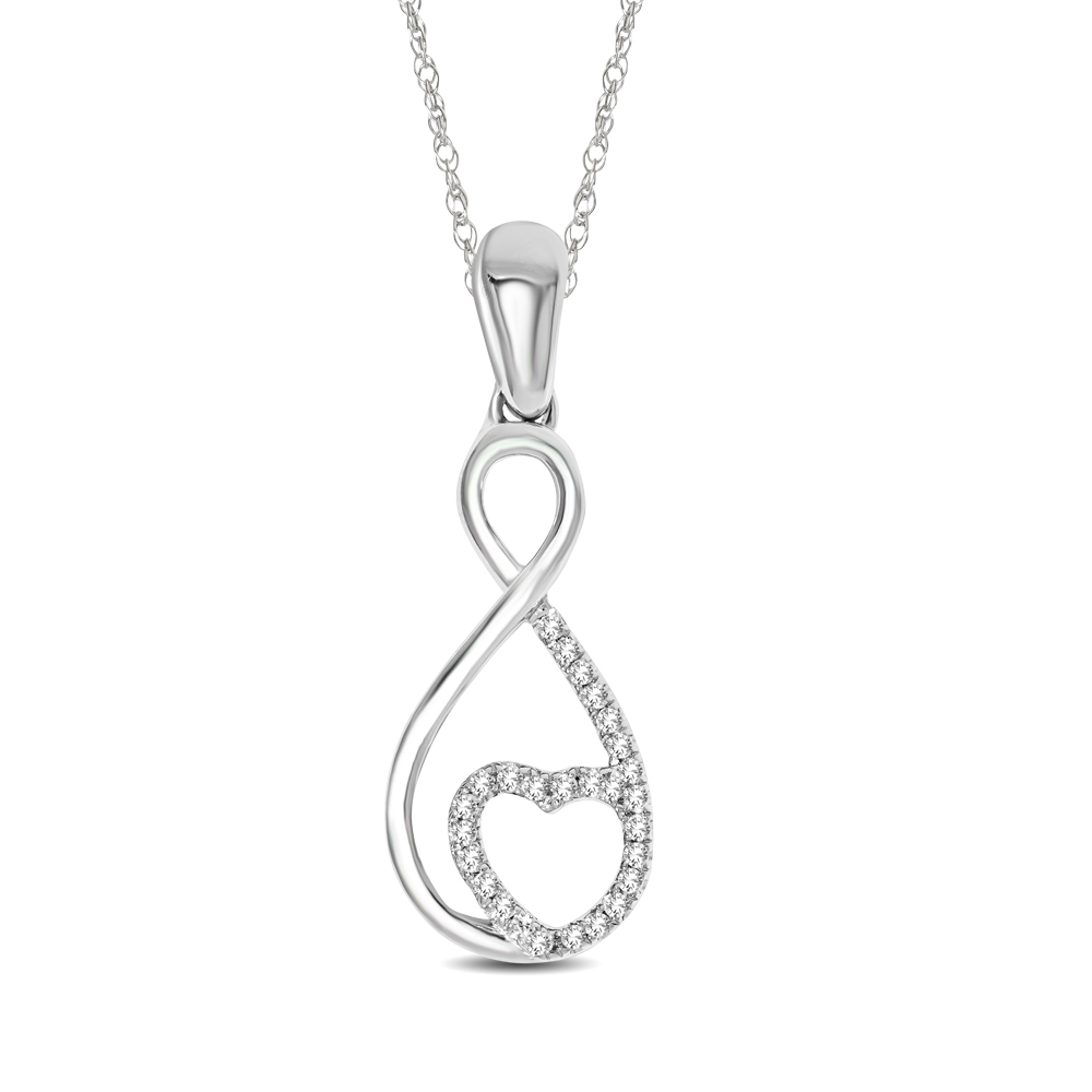 Colgante infinito con corazón de oro blanco de 10 quilates con diamantes de 1/20 quilates