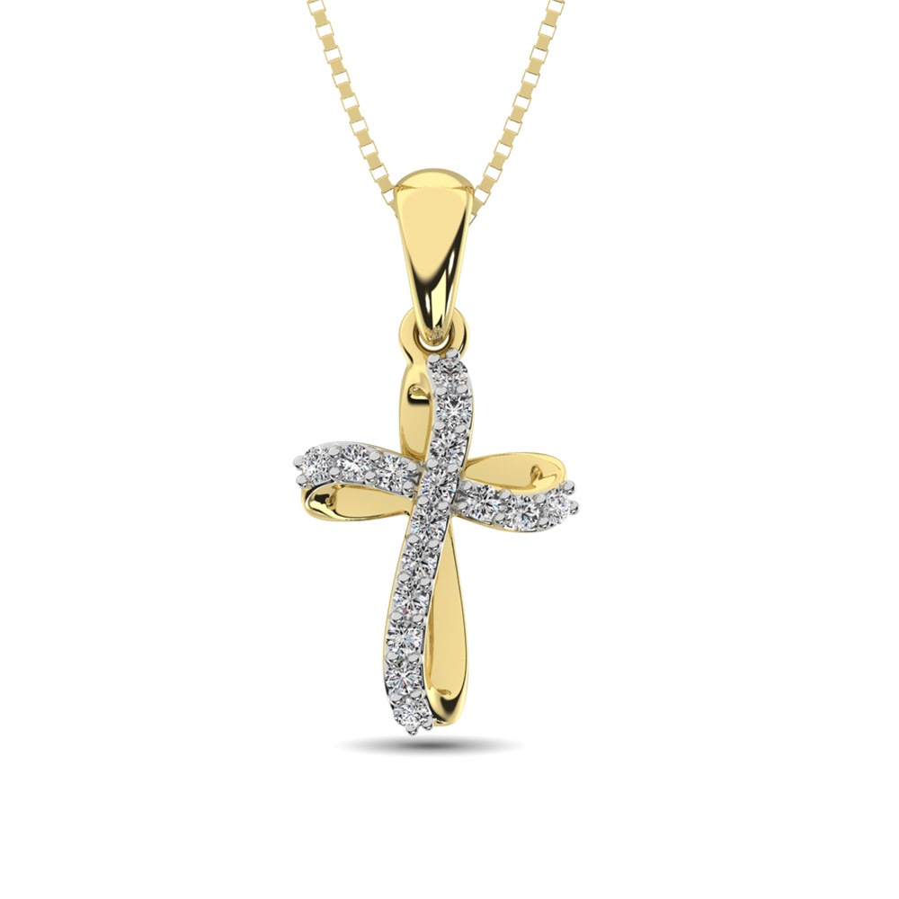 Colgante de cruz de oro amarillo de 10 quilates con diamantes de 1/10 quilates