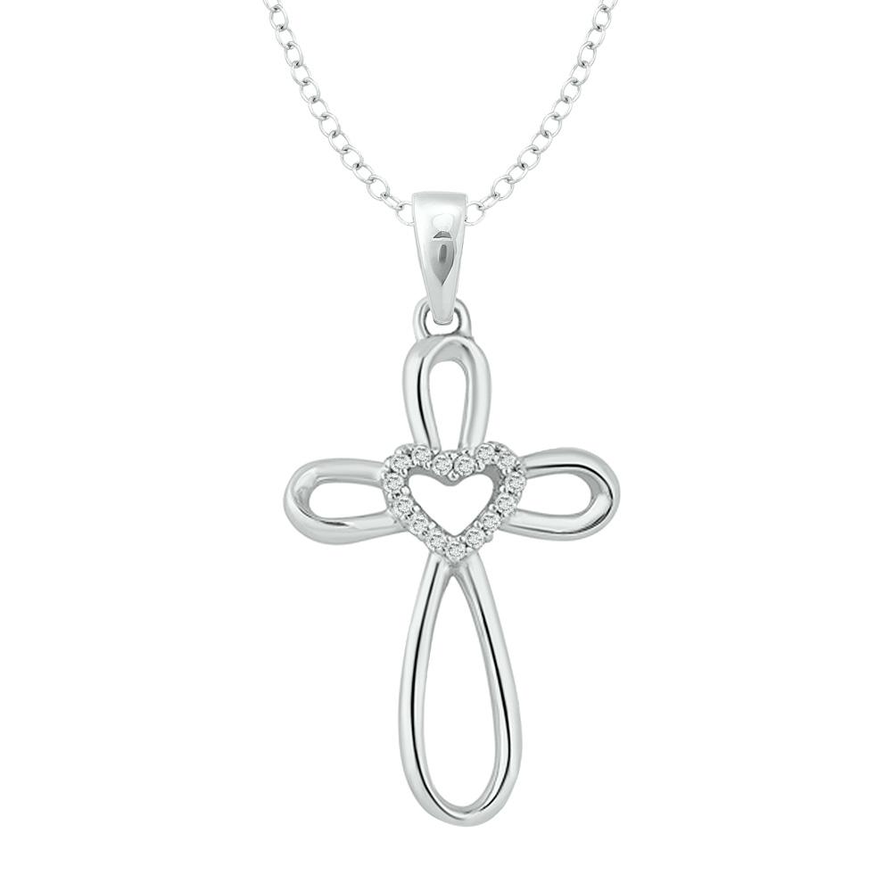 Colgante de plata de ley con corazón de diamante de 0.05 qtw