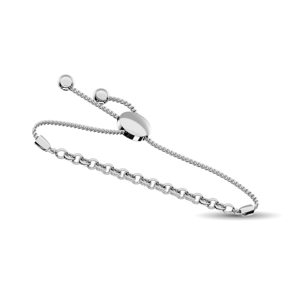 Pulsera tipo bolo con diamantes de 1/20 ct en plata de ley.
