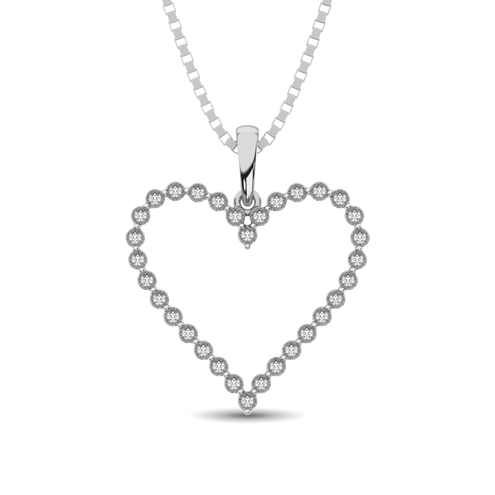 Colgante de corazón de plata de ley con diamantes de 1/10 ct.