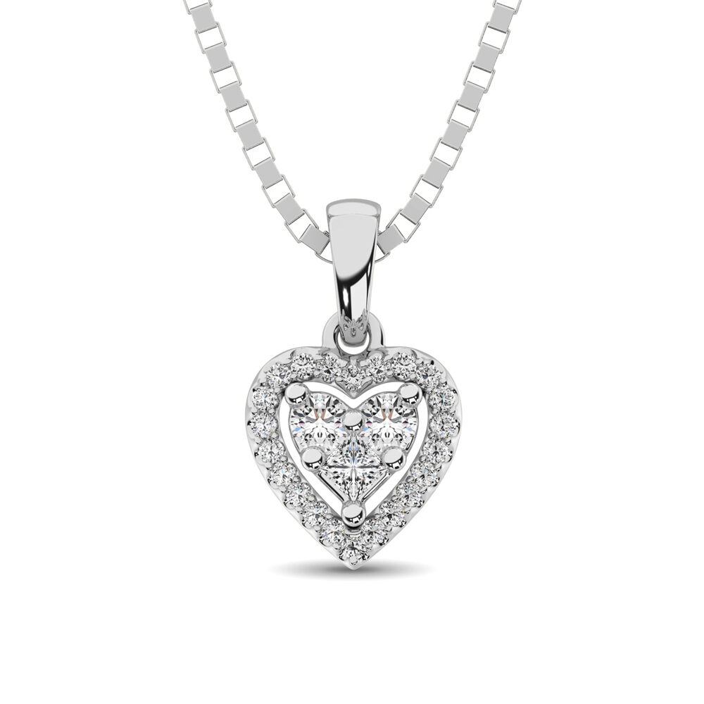 Colgante de corazón de oro blanco de 10 quilates con diamantes de 1/6 quilates