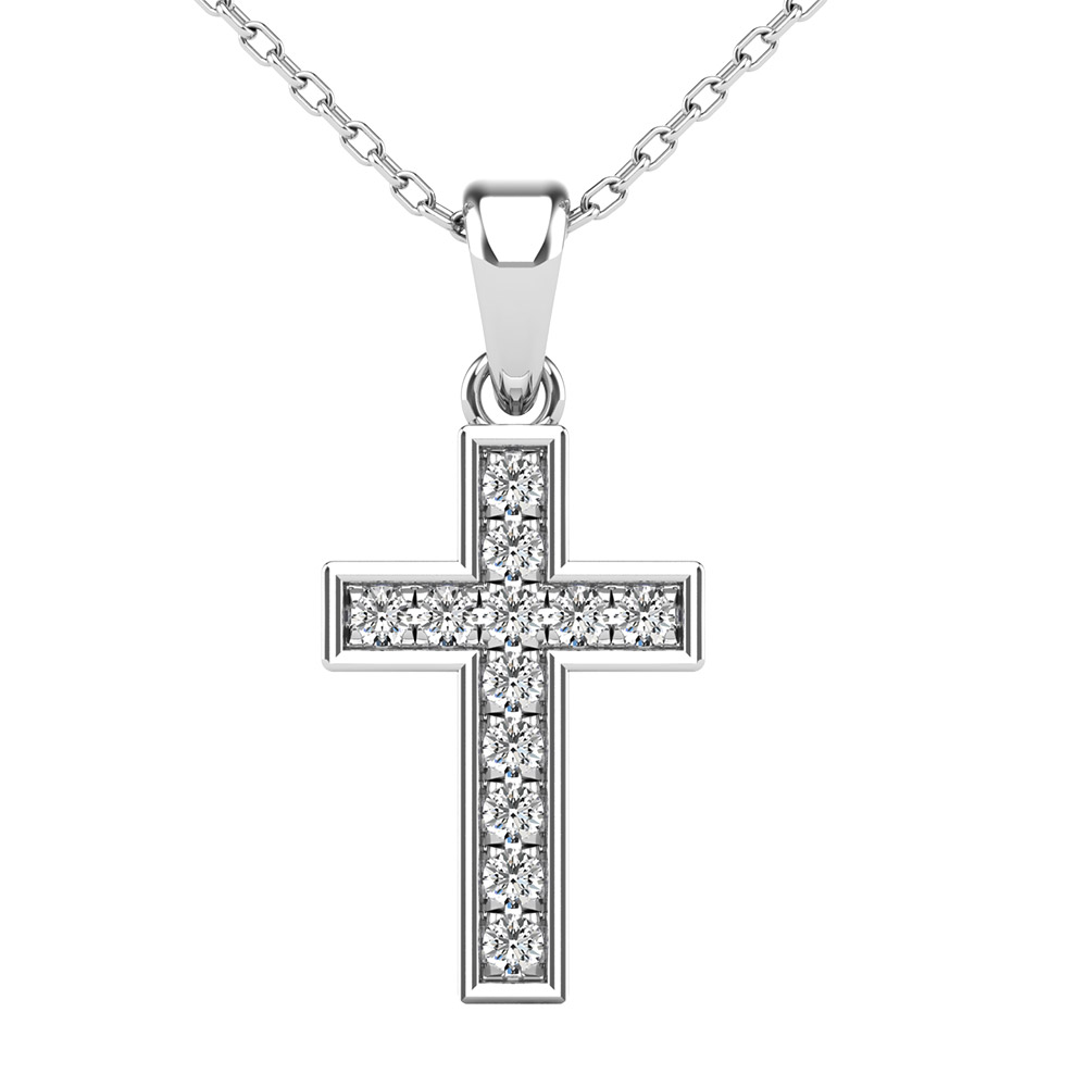 Colgante de cruz con diamantes redondos de una sola fila de 1/8 ct.
