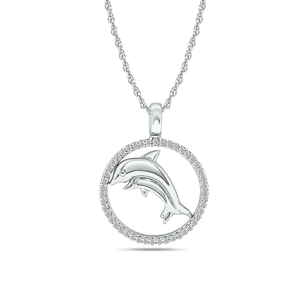 Colgante de delfín del Mar de la Vida con diamantes, 1/8 ct tw en plata de ley